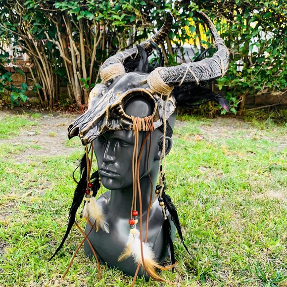 Devil Skull Black Gold Goat Horned Masquerade Halloween Party Costume Mask - Picture 2 of 6